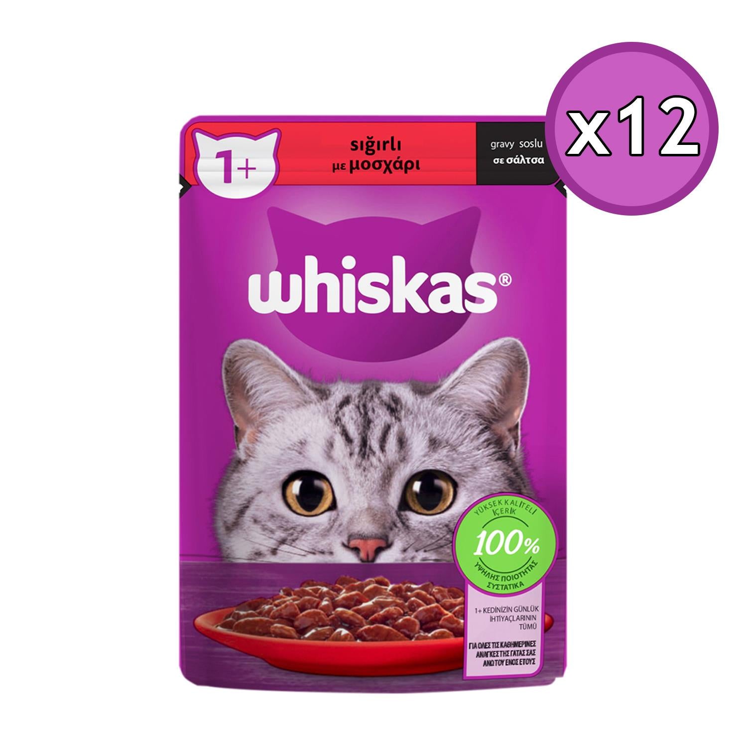Whiskas Sığırlı Poşet Yaş Kedi Maması 85 gr 12 Adet