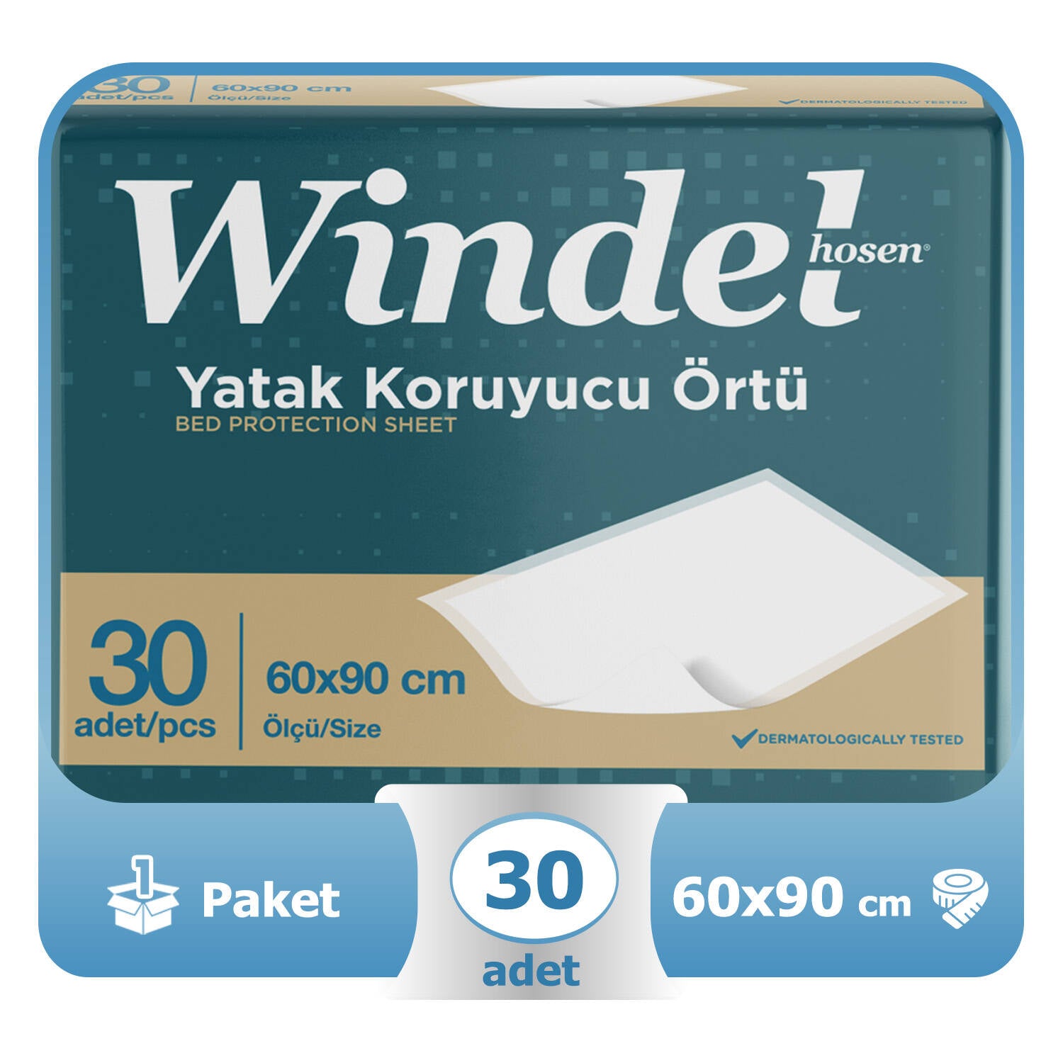 Windelhose Yatak Koruyucu Örtü  60x90 Cm 30 Adet