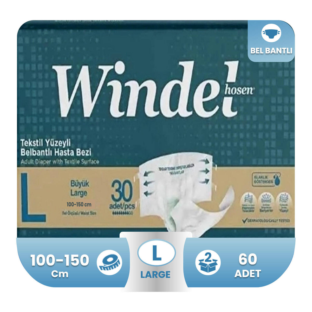 Windelhosen Belbantlı Hasta Bezi L-Large Beden 60 Adet