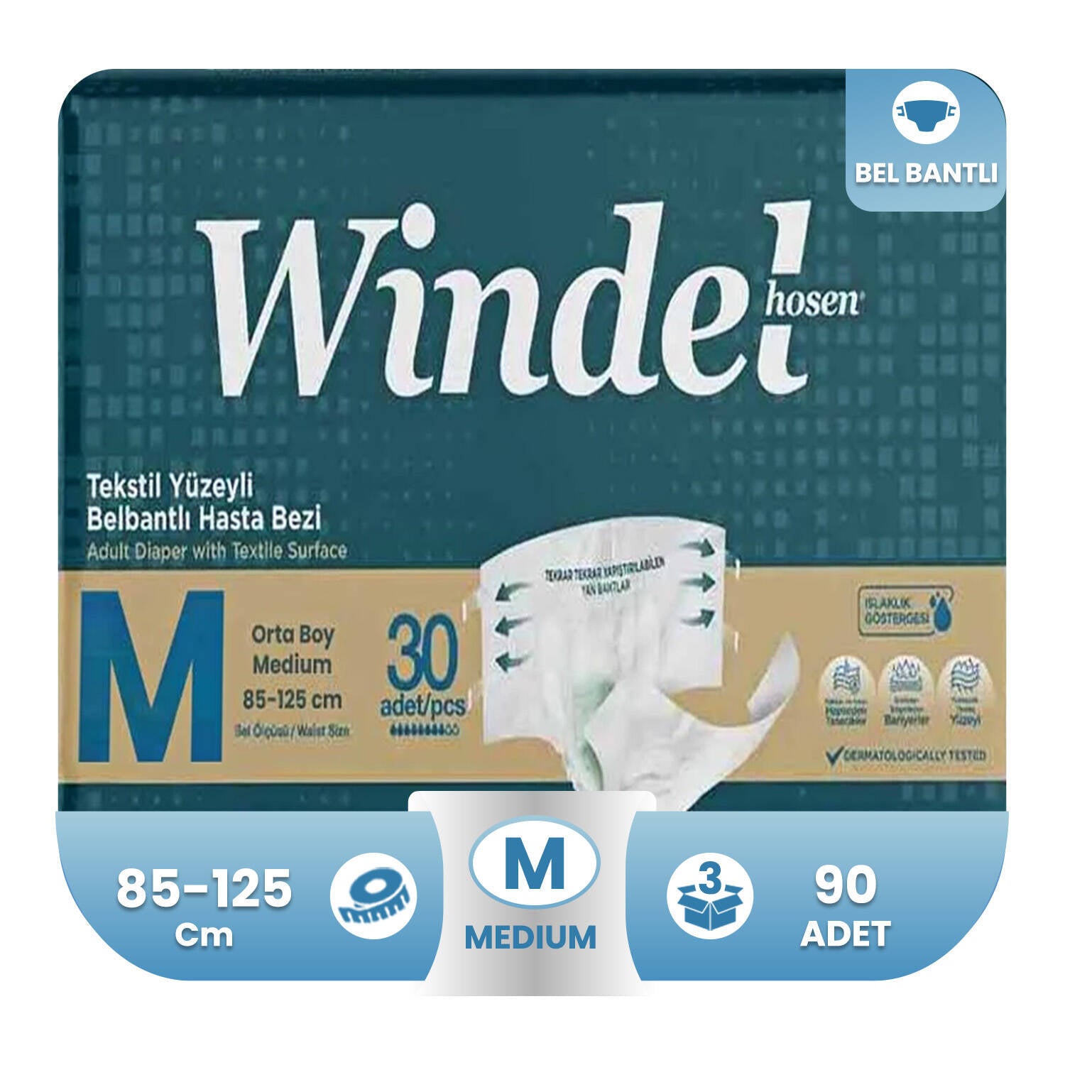 Windelhosen Belbantlı Hasta Bezi M-Medium Beden 90 Adet