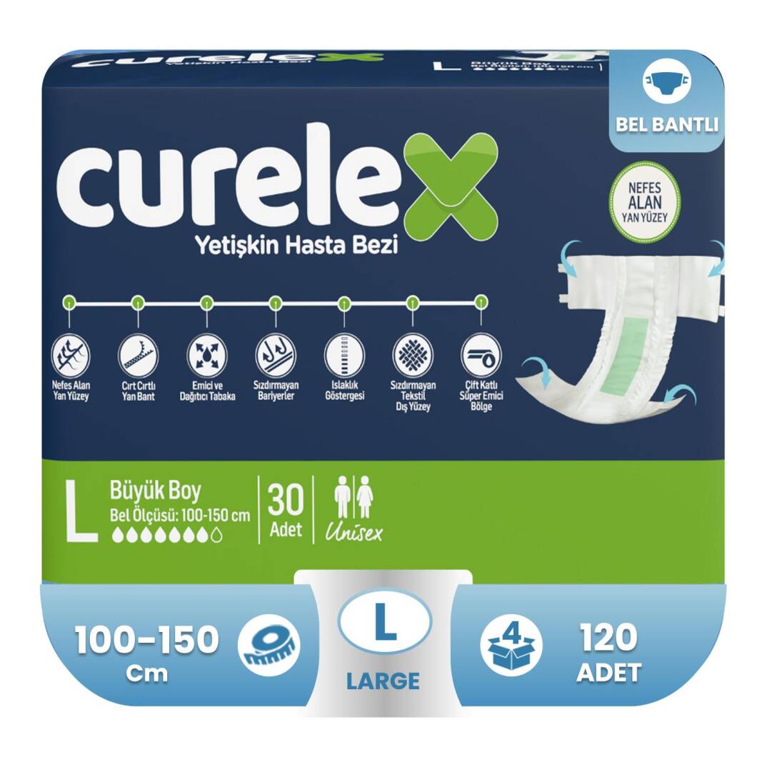 Curelex Belbantlı Hasta Bezi L-Large Beden 120 Adet - 1