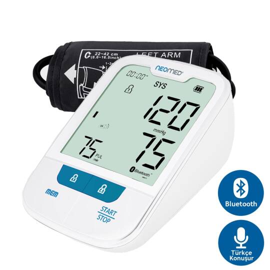 Neomed DBP-6281 Türkçe Konuşan Büyük Ekranlı Bluetoothlu Üst Koldan Dijital Tansiyon Aleti