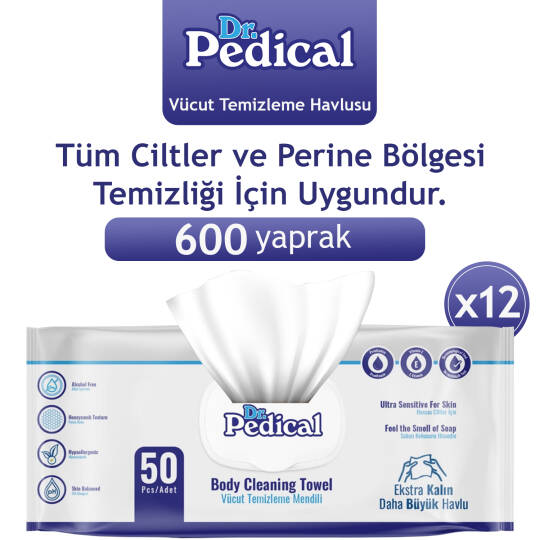 Dr. Pedical Vücut Temizleme Havlusu Beyaz Sabun 600 Adet