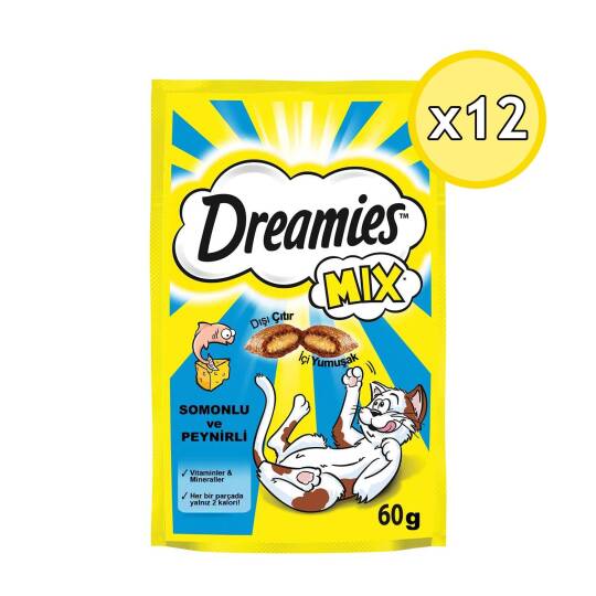 Dreamies Mix Peynirli ve Somonlu Yetişkin Kedi Ödül Maması 60 Gr 12 Adet