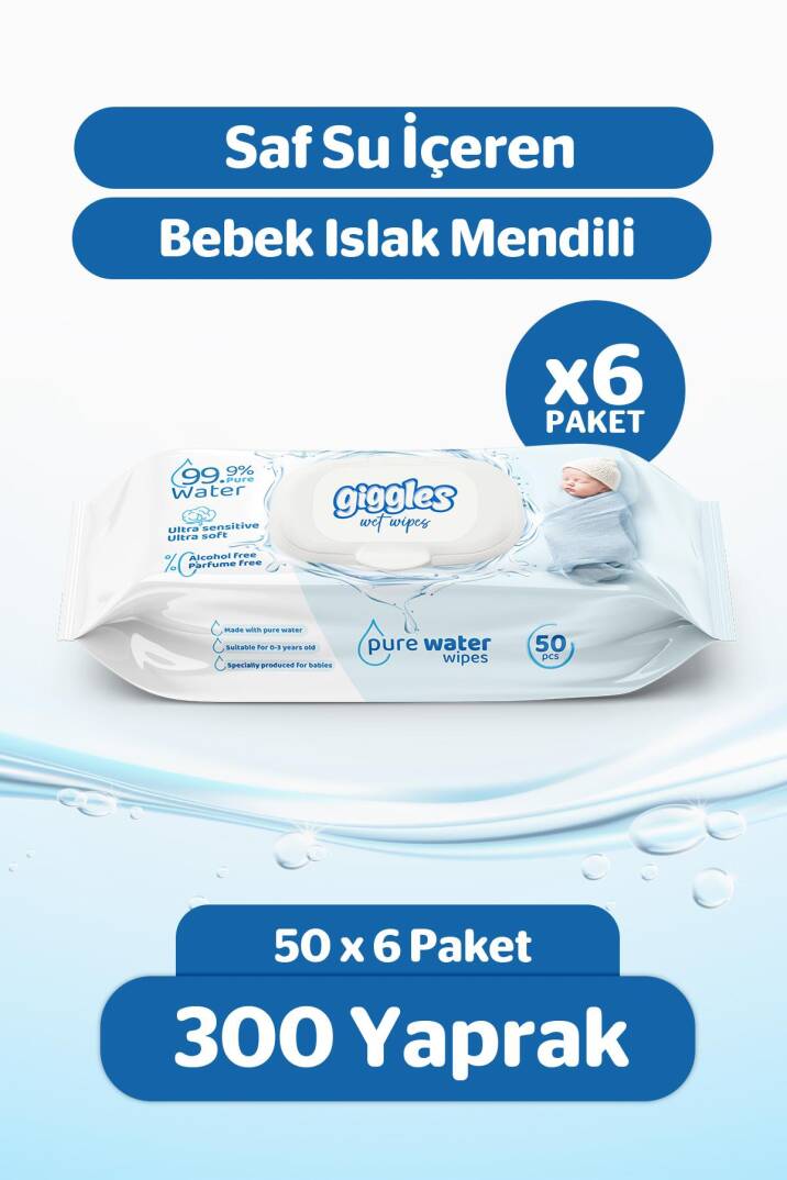Giggles Islak Havlu Pure Water 6 Paket 300 Adet - 1
