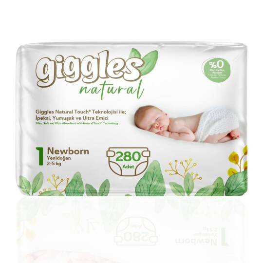 Giggles Natural 1 Numara Yenidoğan Pamuklu Bebek bezi 280 Adet