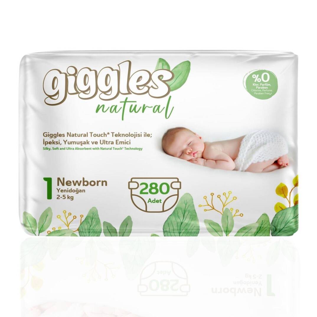Giggles Natural 1 Numara Yenidoğan Pamuklu Bebek bezi 280 Adet - 1