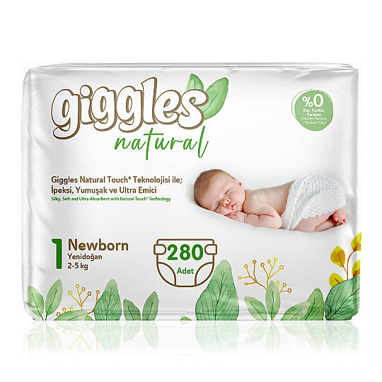 Giggles Natural 1 Numara Yenidoğan Pamuklu Bebek Bezi Süper Fırsat Paketi - 280 Adet
