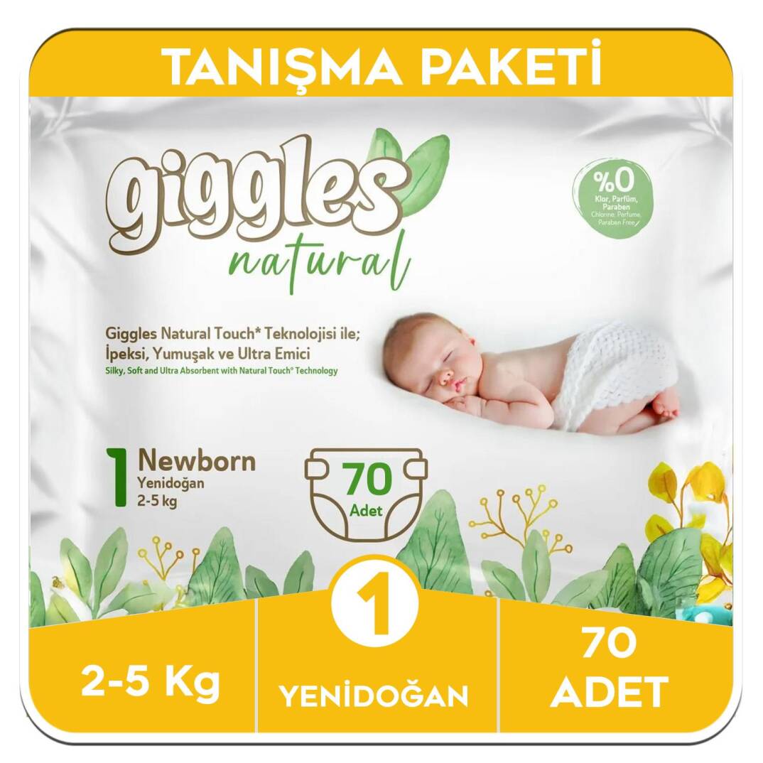 Giggles Natural 1 Numara Yenidoğan Pamuklu Bebek Bezi Tanışma Paketi - 70 Adet - 1