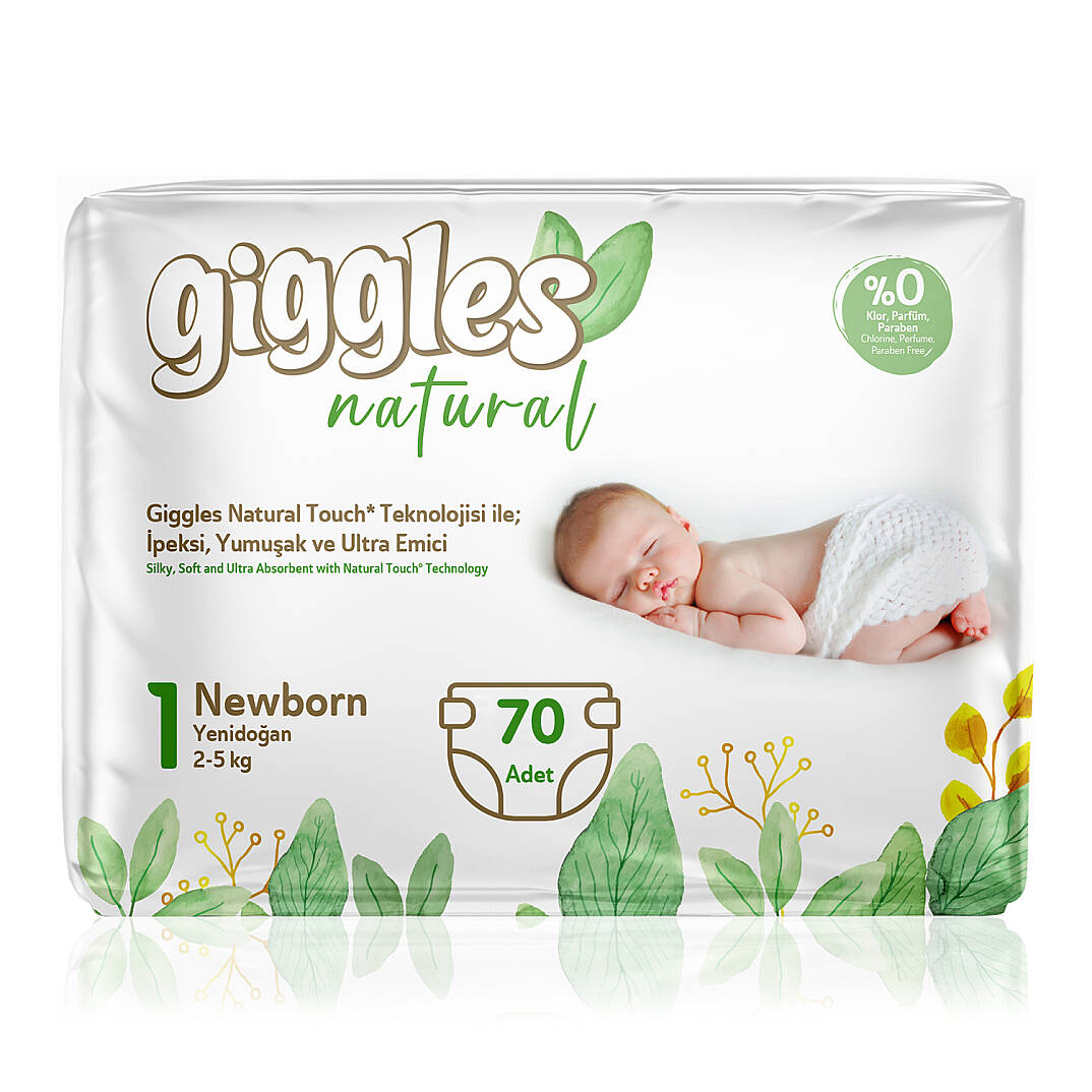 Giggles Natural 1 Numara Yenidoğan Pamuklu Bebek Bezi Tanışma Paketi - 70 Adet - 1