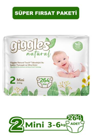 Giggles Natural 2 Numara Mini Pamuklu Bebek Bezi 264 Adet - 2
