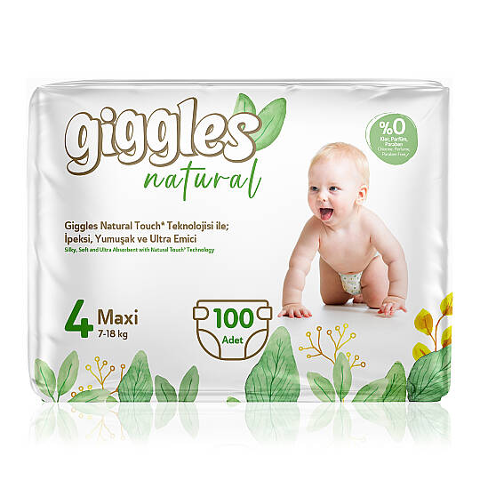 Giggles Natural 4 Numara Maxi Pamuklu Bebek Bezi Aylık Fırsat Paketi - 100 Adet