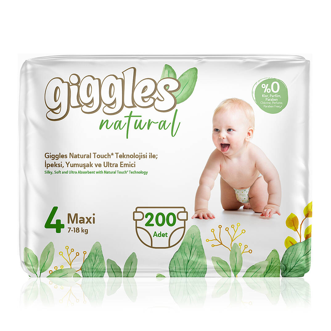 Giggles Natural 4 Numara Maxi Pamuklu Bebek Bezi Süper Fırsat Paketi - 200 Adet - 1