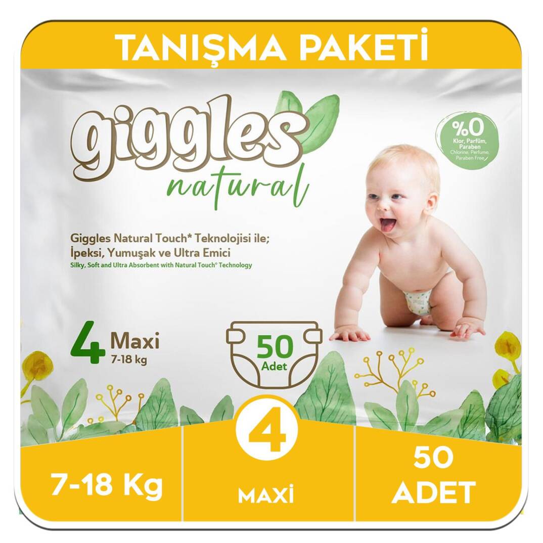 Giggles Natural 4 Numara Maxi Pamuklu Bebek Bezi Tanışma Paketi - 50 Adet - 1