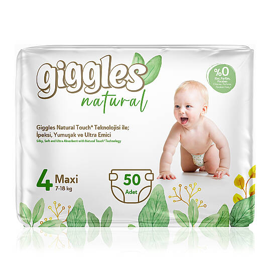 Giggles Natural 4 Numara Maxi Pamuklu Bebek Bezi Tanışma Paketi - 50 Adet