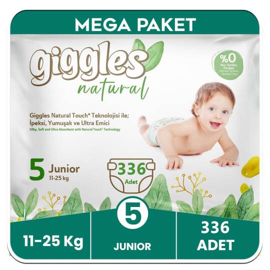 Giggles Natural 5 Numara Junior Pamuklu Bebek Bezi Mega Paket - 336 Adet