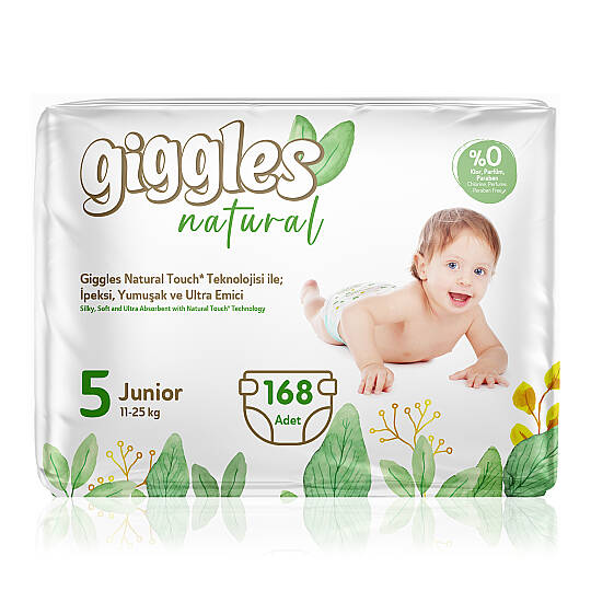 Giggles Natural 5 Numara Junior Pamuklu Bebek Bezi Süper Fırsat Paketi - 168 Adet