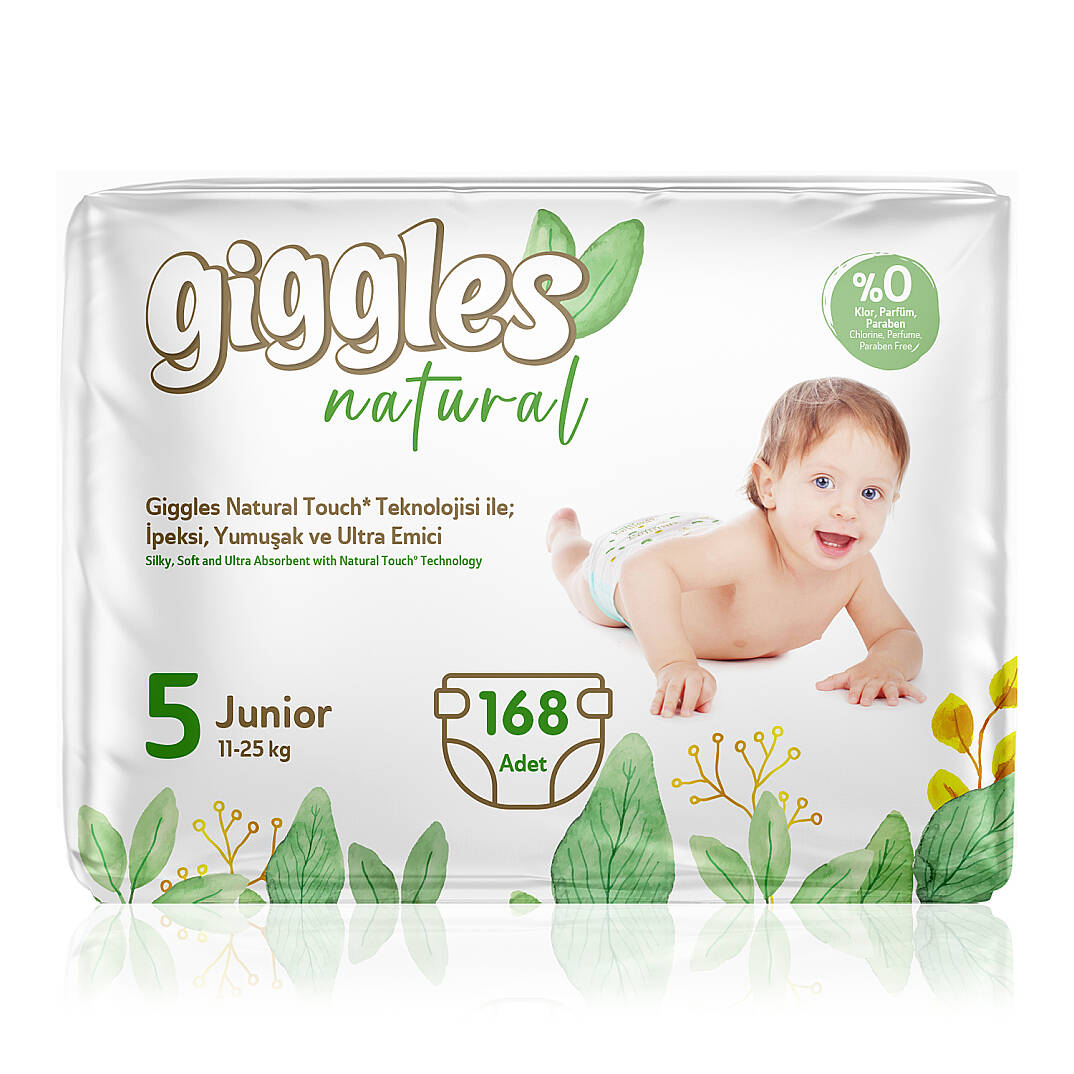 Giggles Natural 5 Numara Junior Pamuklu Bebek Bezi Süper Fırsat Paketi - 168 Adet - 1
