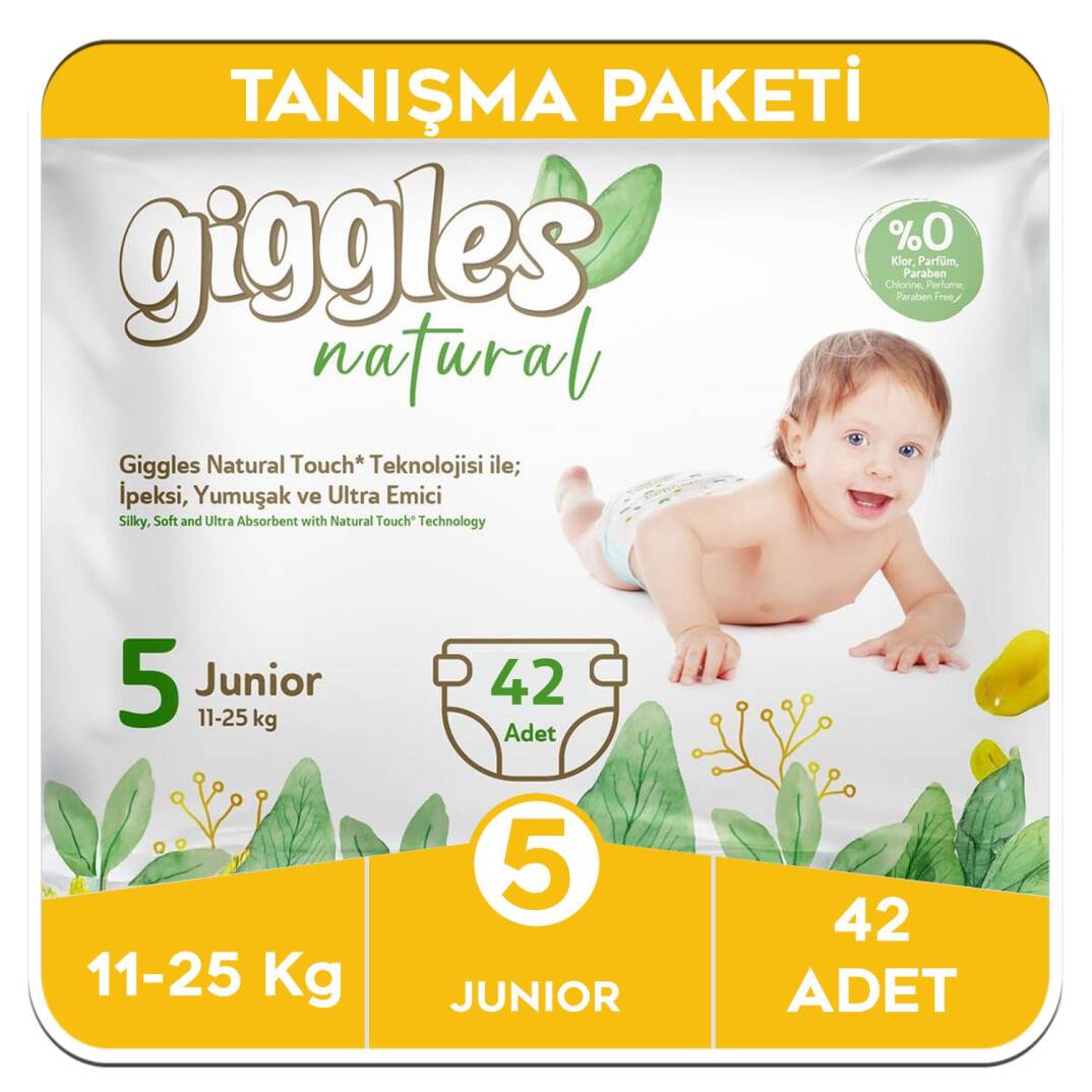 Giggles Natural 5 Numara Junior Pamuklu Bebek Bezi Tanışma Paketi - 42 Adet - 1