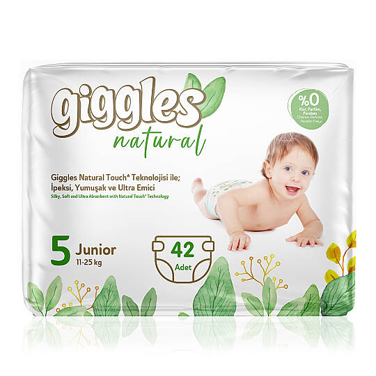 Giggles Natural 5 Numara Junior Pamuklu Bebek Bezi Tanışma Paketi - 42 Adet