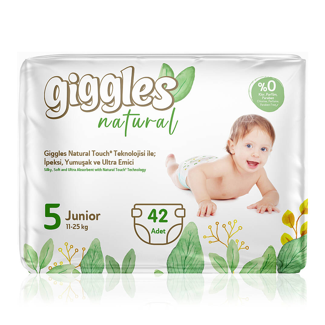 Giggles Natural 5 Numara Junior Pamuklu Bebek Bezi Tanışma Paketi - 42 Adet - 1