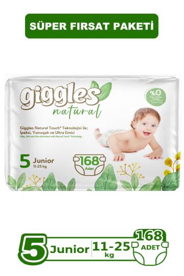 Giggles Natural 5 Numara Juniour Pamuklu Bebek bezi 168 Adet