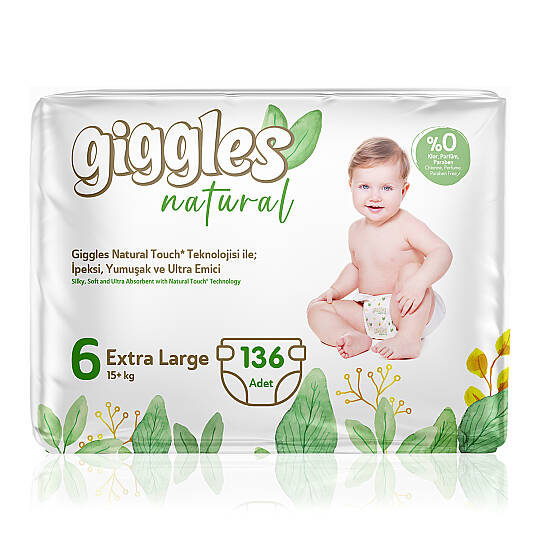 Giggles Natural 6 Numara Junior Pamuklu Bebek Bezi Süper Fırsat Paketi - 136 Adet