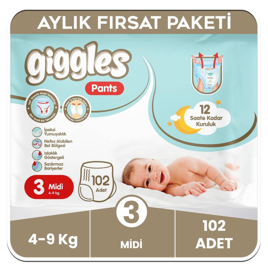 Giggles Pants Külotlu Bebek Bezi 3 Numara Midi Aylık Paket - 68 Adet - 1
