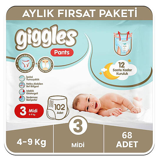 Giggles Pants Külotlu Bebek Bezi 3 Numara Midi Aylık Paket - 68 Adet