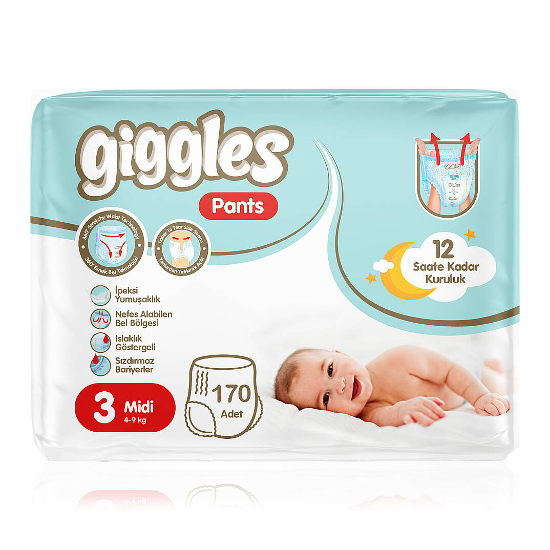 Giggles Pants Külotlu Bebek Bezi 3 Numara Midi Süper Fırsat Paketi - 170 Adet - 1