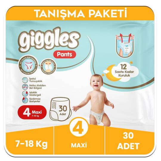 Giggles Pants Külotlu Bebek Bezi 4 Numara Maxi Tanışma Paketi - 30 Adet
