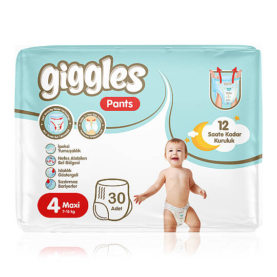 Giggles Pants Külotlu Bebek Bezi 4 Numara Maxi Tanışma Paketi - 30 Adet