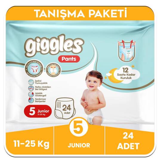 Giggles Pants Külotlu Bebek Bezi 5 Numara Junior Tanışma Paketi - 24 Adet