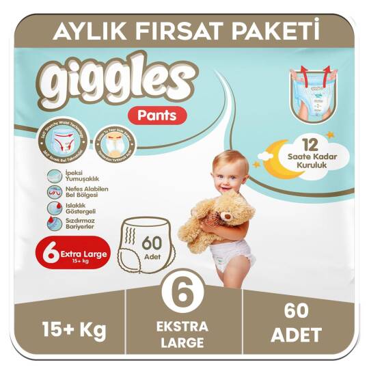 Giggles Pants Külotlu Bebek Bezi 6 Numara Extra Large Aylık Paket - 60 Adet