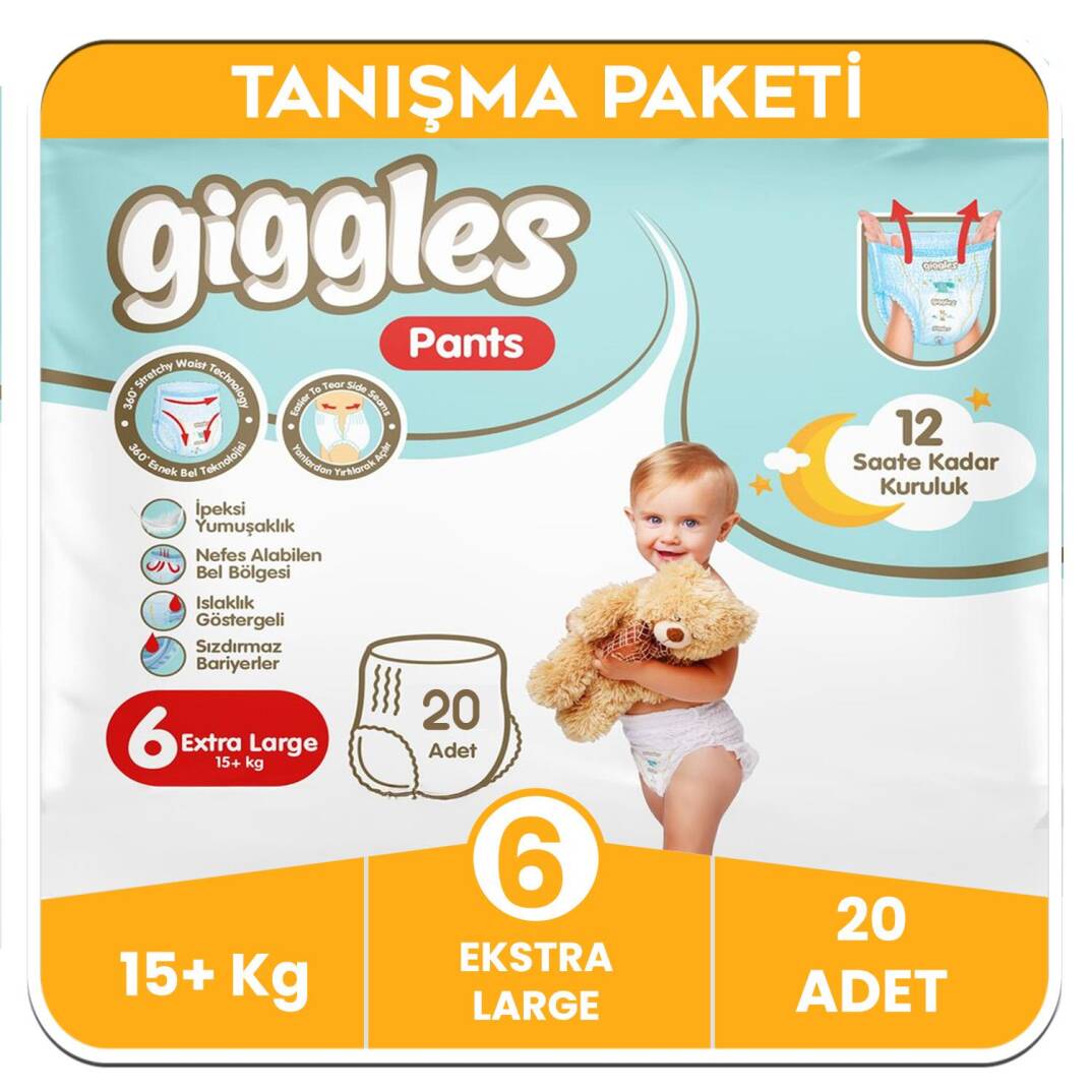 Giggles Pants Külotlu Bebek Bezi 6 Numara Extra Large Tanışma Paketi - 20 Adet - 1