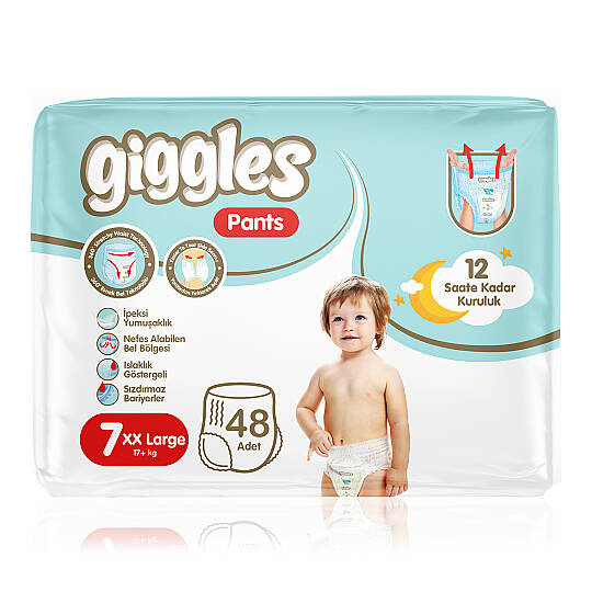 Giggles Pants Külotlu Bebek Bezi 7 Numara XX Extra Large Aylık Paket - 48 Adet