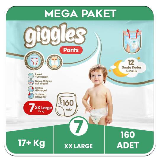 Giggles Pants Külotlu Bebek Bezi 7 Numara XX Extra Large Mega Paket - 160 Adet