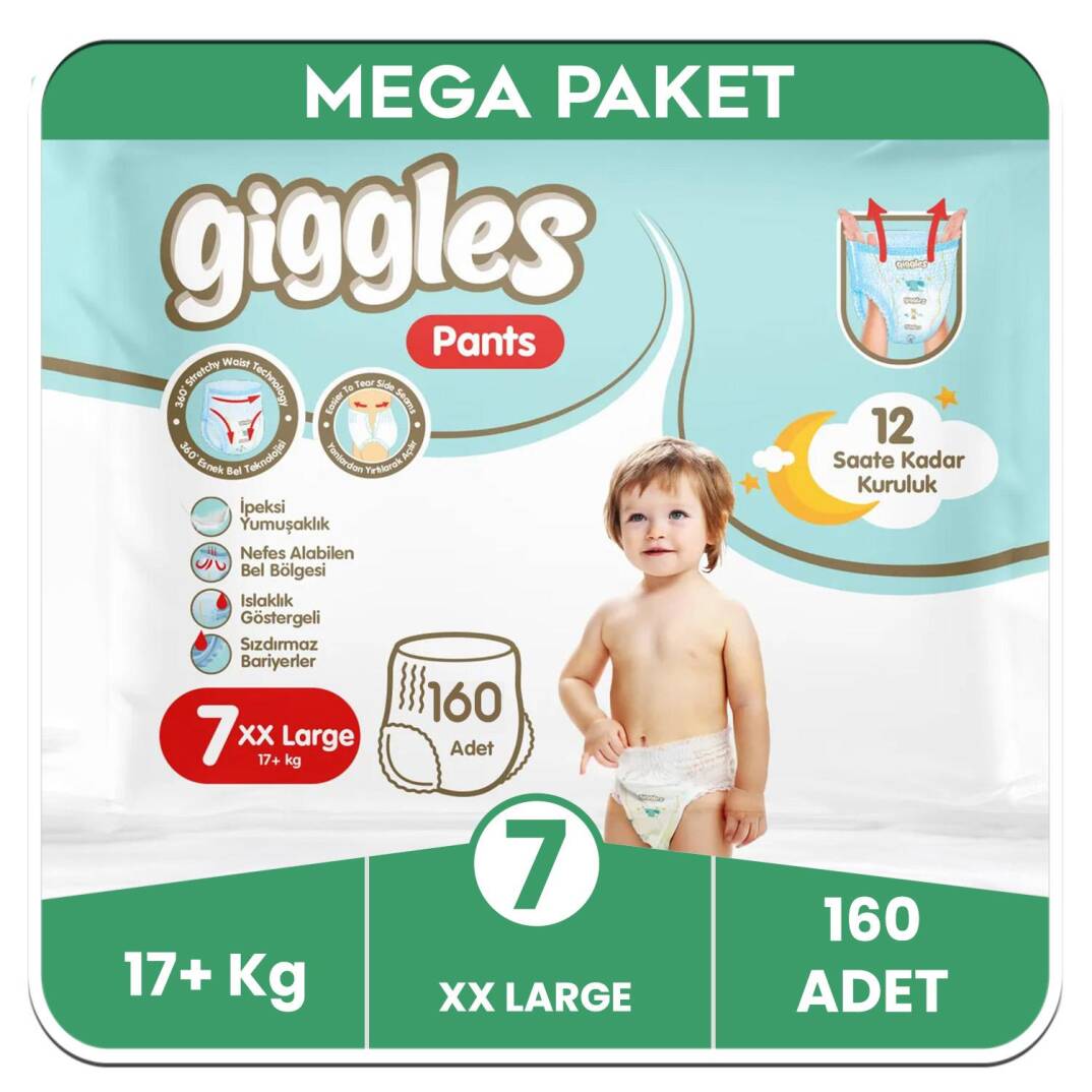 Giggles Pants Külotlu Bebek Bezi 7 Numara XX Extra Large Mega Paket - 160 Adet - 1