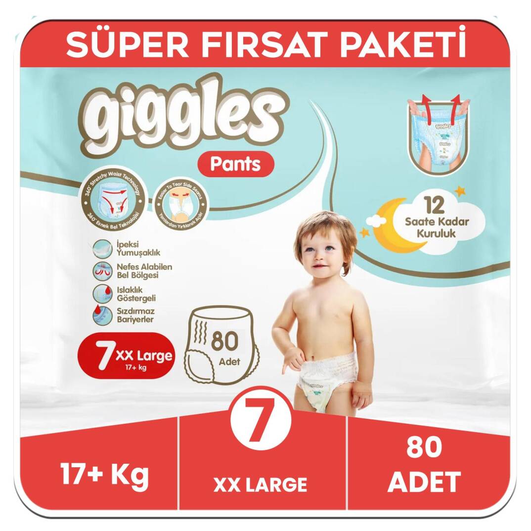 Giggles Pants Külotlu Bebek Bezi 7 Numara XX Extra Large Süper Fırsat Paketi - 80 Adet - 1