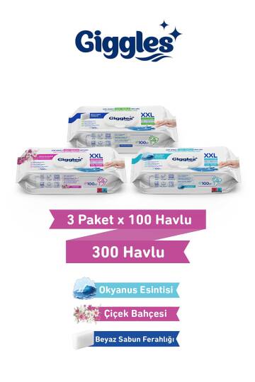 Giggles Xxl İz Bırakmayan Yüzey Temizlik Havlusu - (Beyaz Sabun-Çiçek Bahçesi-Okyanus Esintisi) 300 Havlu