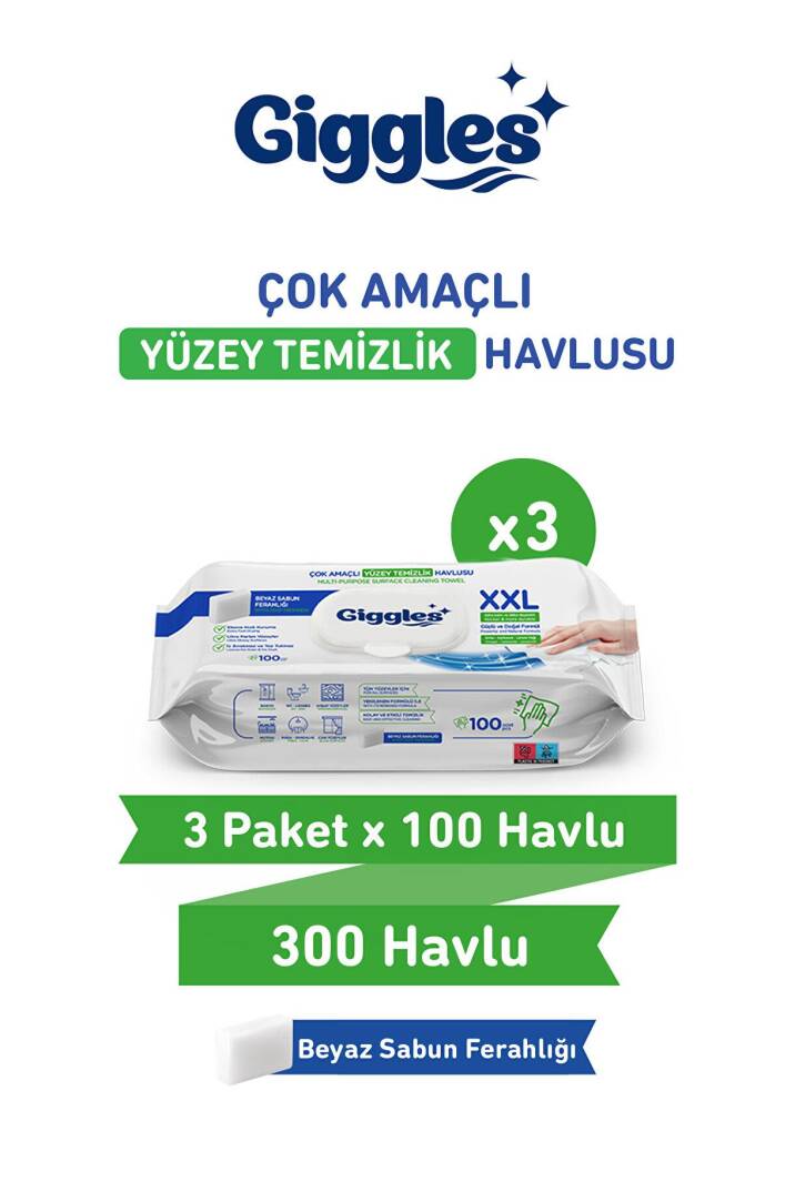 Giggles Xxl İz Bırakmayan Yüzey Temizlik Havlusu Beyaz Sabun Ferahlığı 300 Yaprak - 1