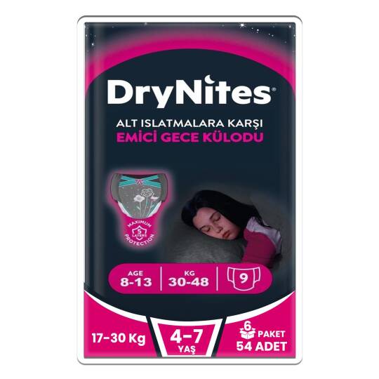 Huggies Drynites Emici Gece Külodu Kız 8-13 Yaş 30-48 Kilo 54 Adet