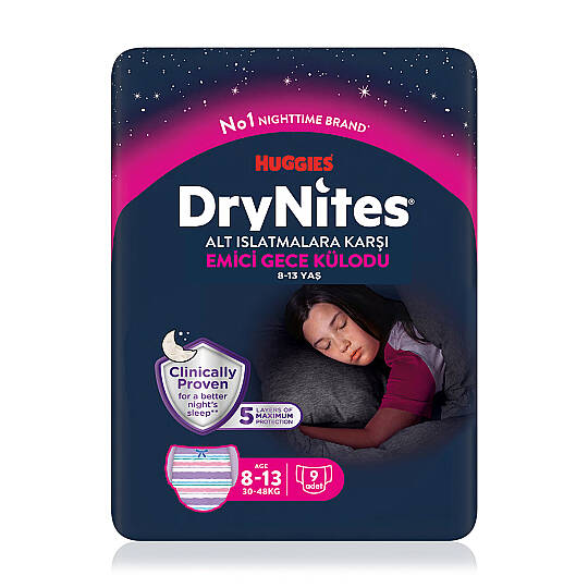 Huggies Drynites Emici Gece Külodu Kız 8-13 Yaş 30-48 Kilo 9 Adet