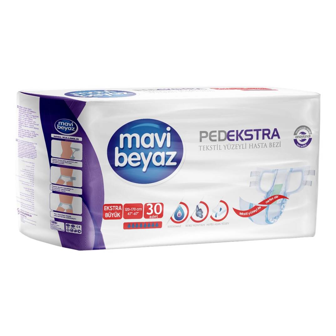 Mavi Beyaz Belbantlı Hasta Bezi Extra Large 30 Adet - 1