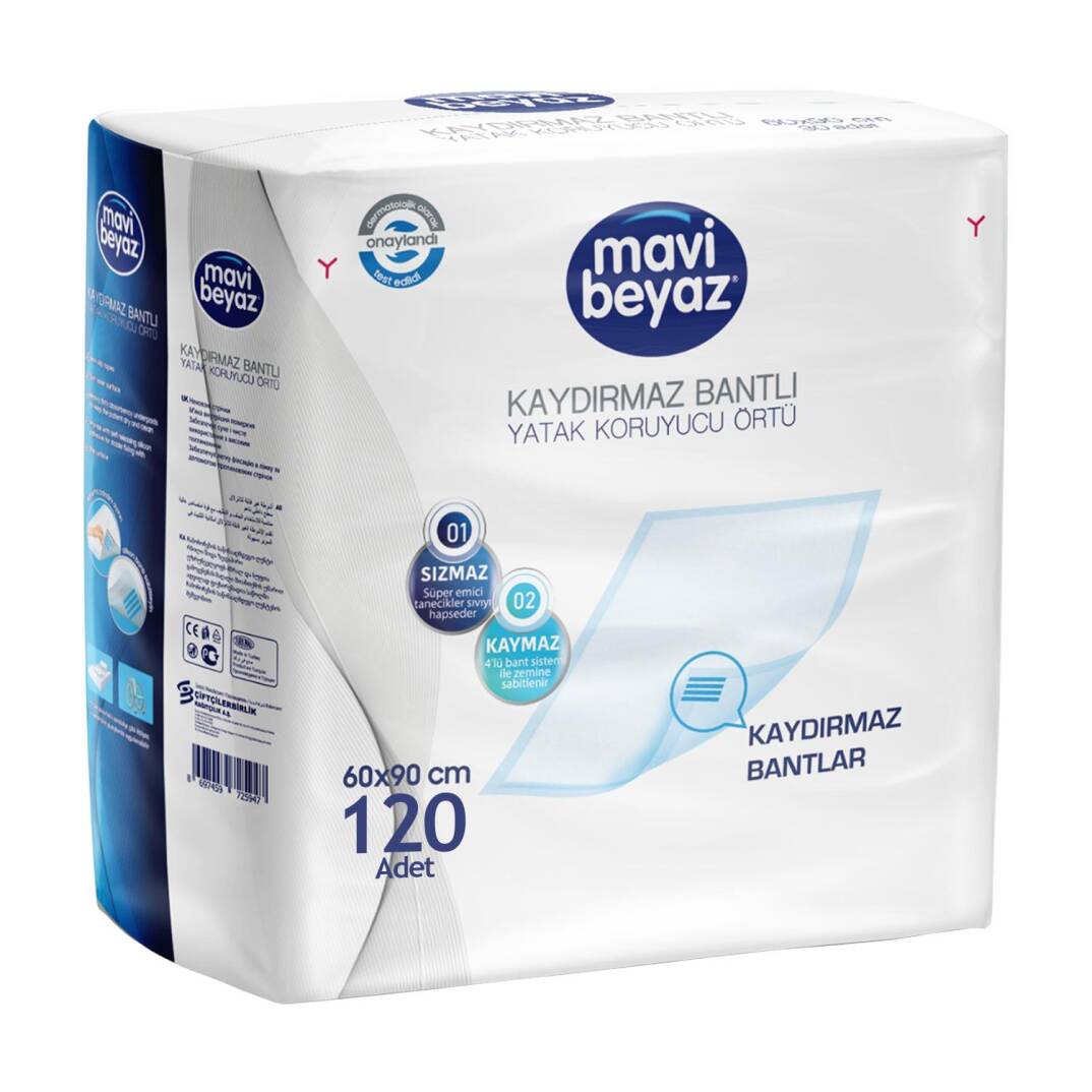 Mavi Beyaz Kaydırmaz Bantlı Yatak Koruyucu Örtü 60x90 Cm 120 Adet - 1