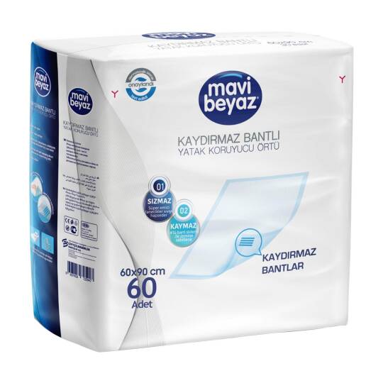 Mavi Beyaz Kaydırmaz Bantlı Yatak Koruyucu Örtü 60x90 Cm 60 Adet