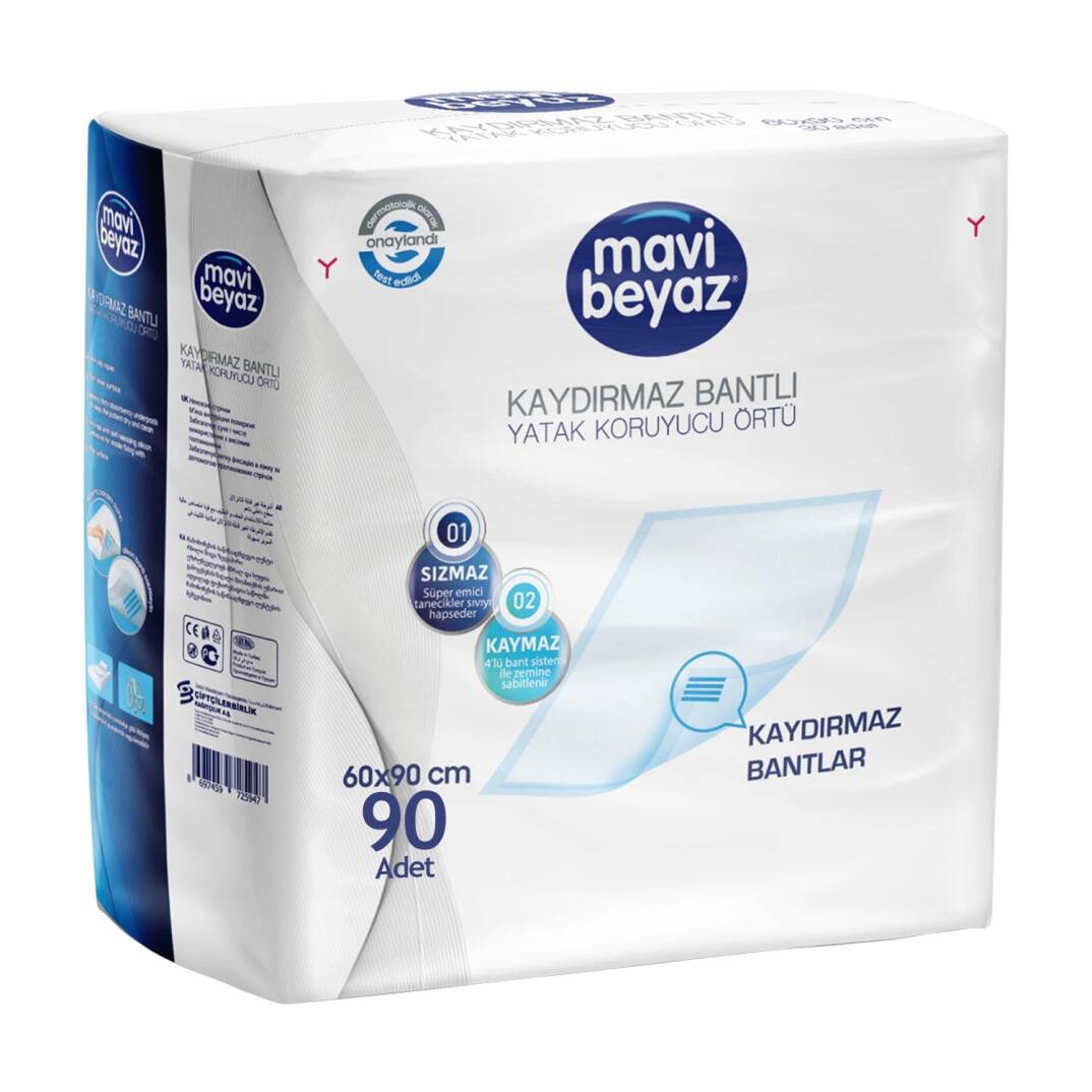 Mavi Beyaz Kaydırmaz Bantlı Yatak Koruyucu Örtü 60x90 Cm 90 Adet - 1