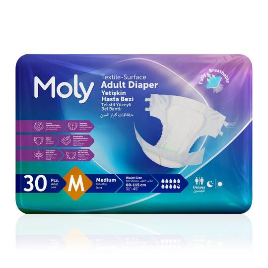 Moly Bel Bantlı Hasta Bezi M-Medium Beden 30 Adet