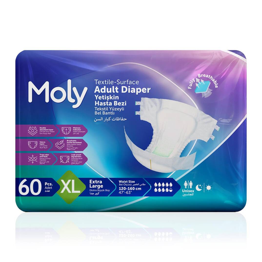 Moly Bel Bantlı Hasta Bezi XL-Extra Large Beden 60 Adet - 1
