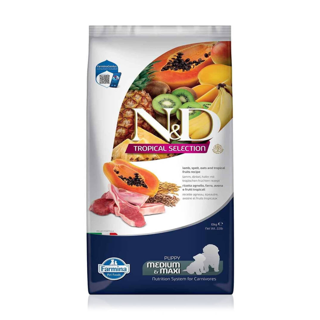 N&D Az Tahıllı Kuzu Etli Tropik Meyveli Genç ve Yetişkin Köpek Maması 10 Kg - 1